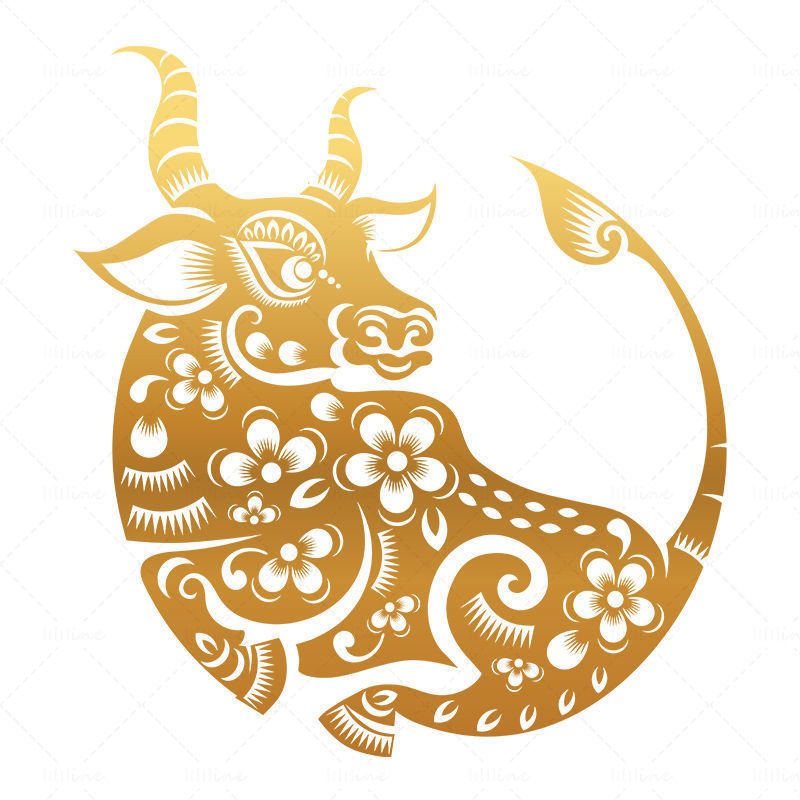 Zodiac ox arany papír vágott ablakrácsok