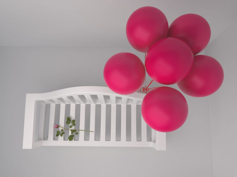 3D model židle a balónky
