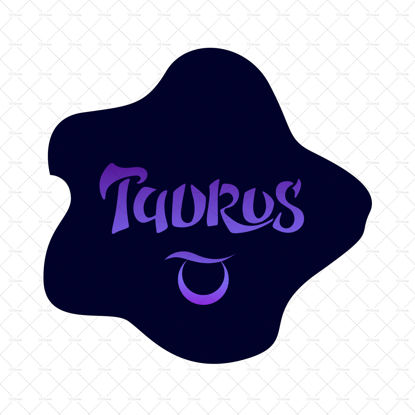 Taurus zodiac sign. Vector hand lettering. The purple gradient on the deep blue background. Calligraphy, astrology, astronomy, birth sign