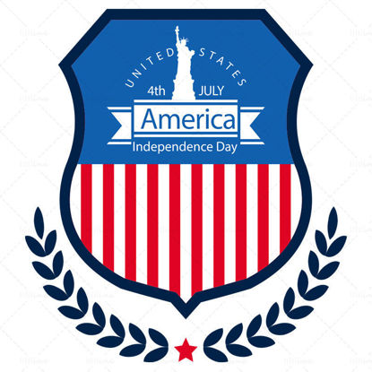 Etiqueta de bandera americana poligonal de la estatua de la libertad del día de la independencia