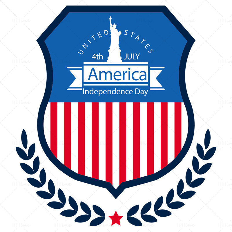 Etiqueta de bandera americana poligonal de la estatua de la libertad del día de la independencia