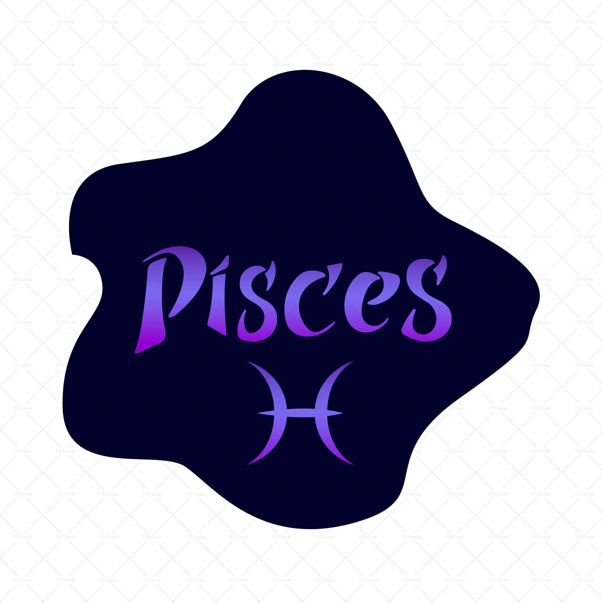 Pisces zodiac sign. Vector hand lettering. The purple gradient on the ...