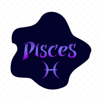 Pisces zodiac sign. Vector hand lettering. The purple gradient on the deep blue background. Calligraphy, astrology, astronomy, birth sign