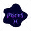 Pisces zodiac sign. Vector hand lettering. The purple gradient on the deep blue background. Calligraphy, astrology, astronomy, birth sign