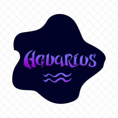 Aquarius zodiac sign. Vector hand lettering. The purple gradient on the deep blue background. Calligraphy, astrology, astronomy, birth sign