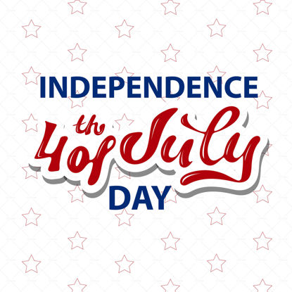 Fête de l'indépendance, 4 juillet, carte de voeux aux couleurs du drapeau national des États-Unis avec étoiles, couleurs bleu et rouge, lettrage à la main, illustration vectorielle numérique.