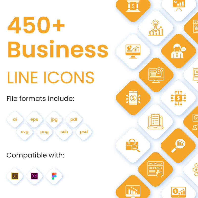 450+ icone lineari di affari e finanza