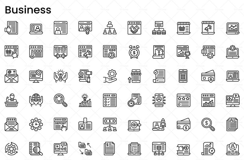 Více než 450 obchodních a finančních lineárních ikon