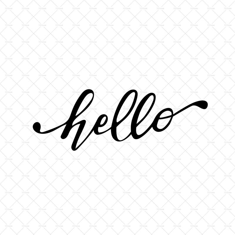 HELLO. Modern calligraphy script word hello. Hand-drawn cursive font text - hello. Vector illustration, black letters, white background. Lettering typography poster, vector, design logo