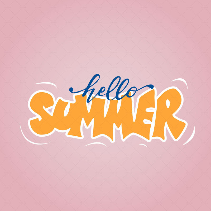 Hello summer  digital hand lettering blue and orange letters