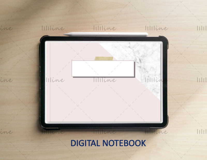 iPadとタブレット用のハイパーリンクされたセクションを備えたピンクのデジタルノートブック