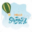 Hello Summer, digital handwriting, orange and blue letters with a green balloon,  birds on the blue background. Vector illustration, modern design. Summer illustration, banner, poster, postcard, flyer.
