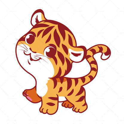 Цртани мали тигар животиња дизајн вектора аи