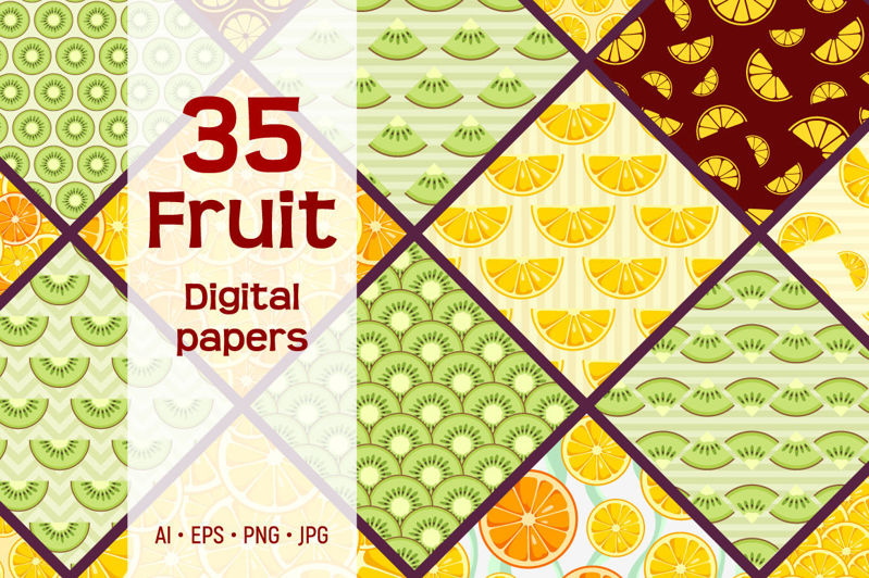 35 padrões de vetores de frutas cítricas sem costura
