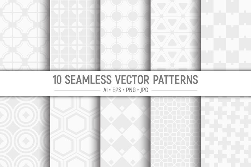 10 brezšivnih geometrijskih belih in sivih vektorskih vzorcev