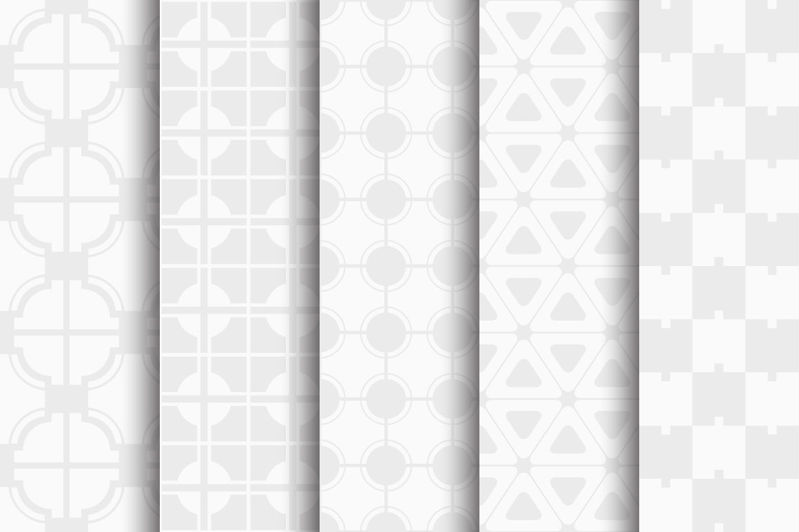 10 bezešvé geometrické bílé a šedé vektorové vzory