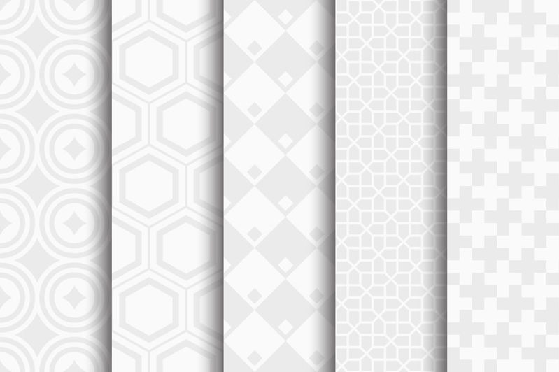 10 бесшовных геометрических бело-серых векторных узоров