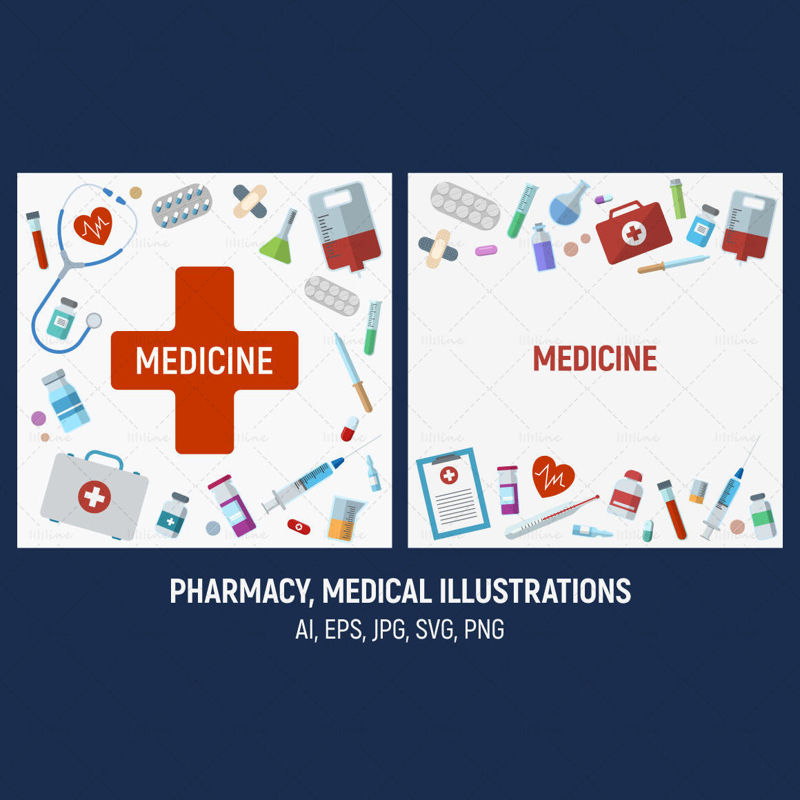 Gyógyszertár, orvosi vektor illusztrációk