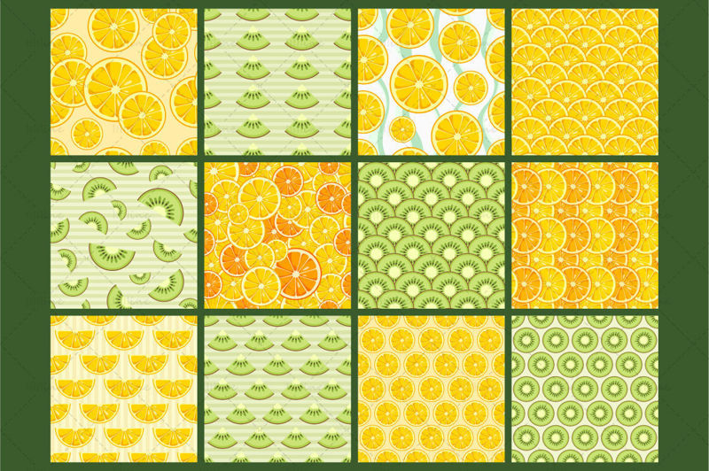 35 padrões de vetores de frutas cítricas sem costura