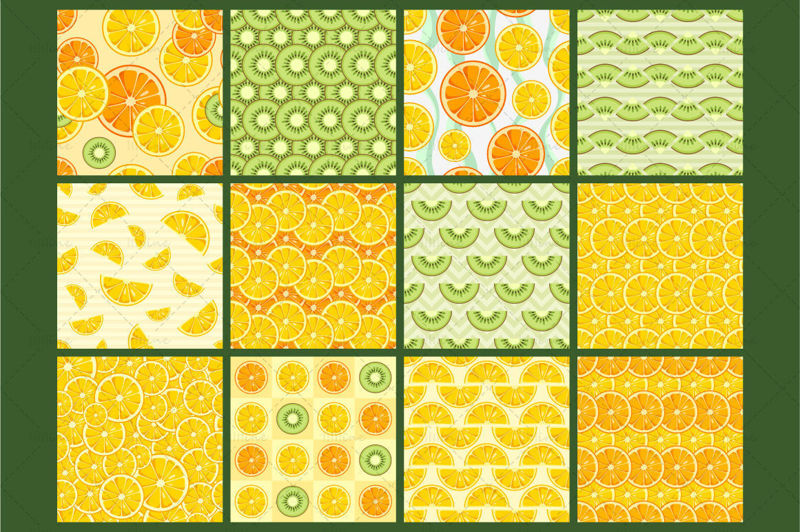35 种无缝柑橘类水果矢量贴图图案
