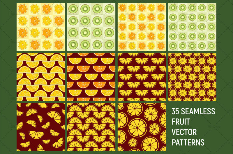35 bezešvé citrusové plody vektorové vzory