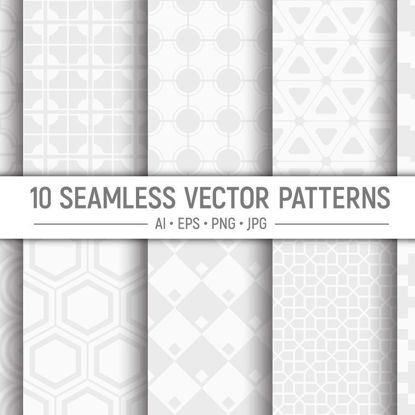 10 бесшовных геометрических бело-серых векторных узоров