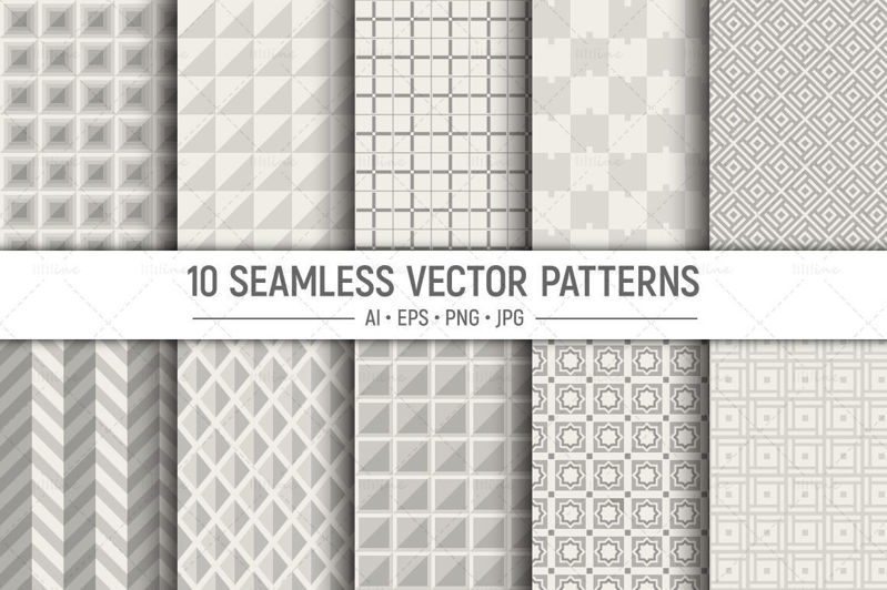 10 bezešvé geometrické vektorové vzory