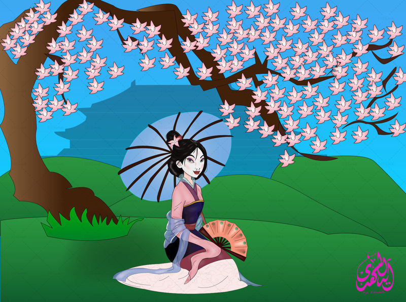 Ilustración de personaje de dibujos animados de Mulan