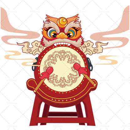 Chinese style lion dance vector ai