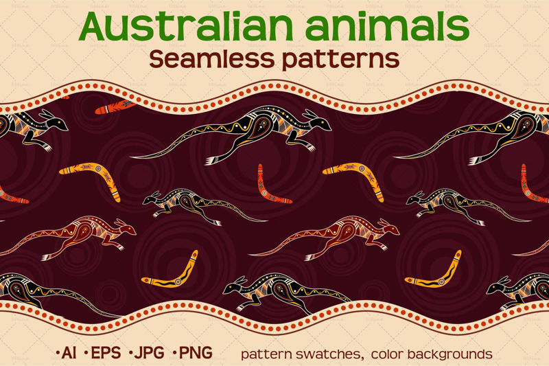 Аустралијски бешавни узорци у 10 боја са животињама