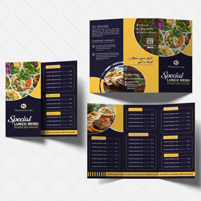 Driebladige voedselmenu brochure sjabloon