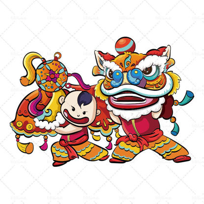 中国の旧正月獅子舞イラストベクトルai
