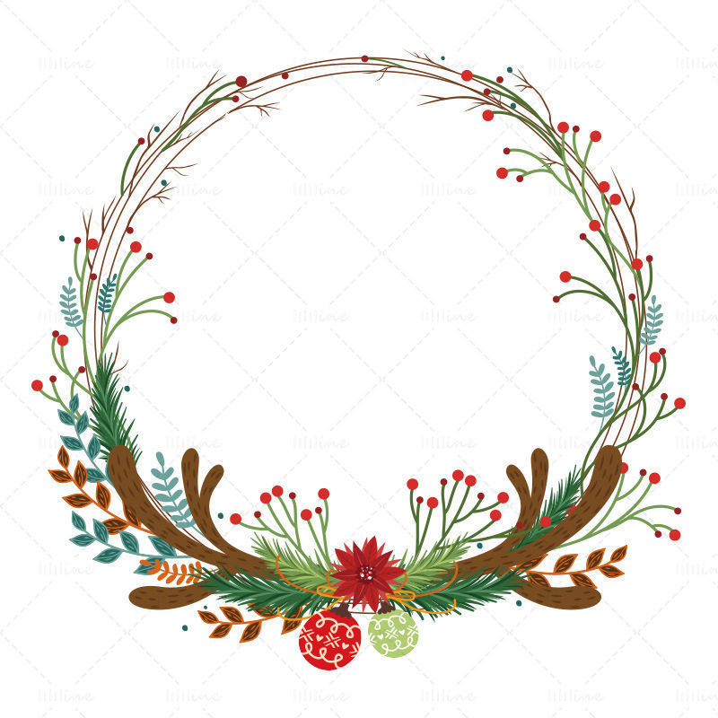 クリスマスの角の枝の冬の花輪