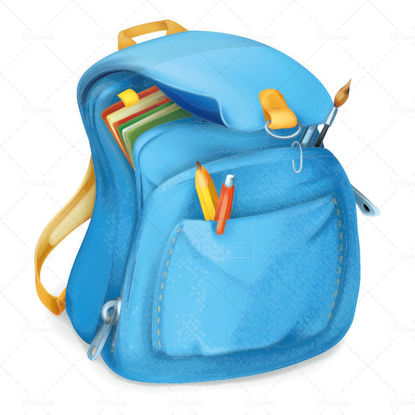 Мультяшный синий школьный рюкзак вектор ai