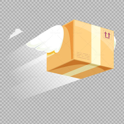 Cartoon flying parcel with wings logistics express vector ai