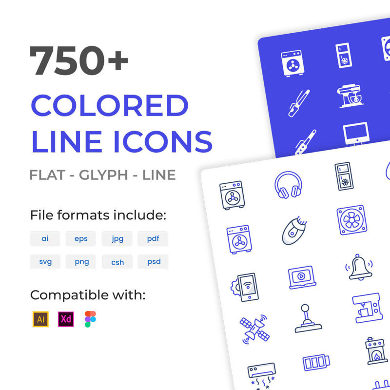 750+ színes vonal vektoros ikonok