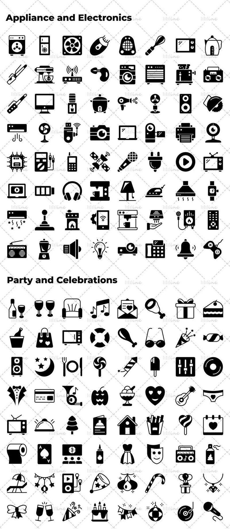 Appliance electronics, party celebrations vector icon