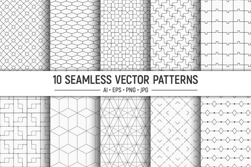 10 naadloze lijntekeningen geometrische vectorpatronen