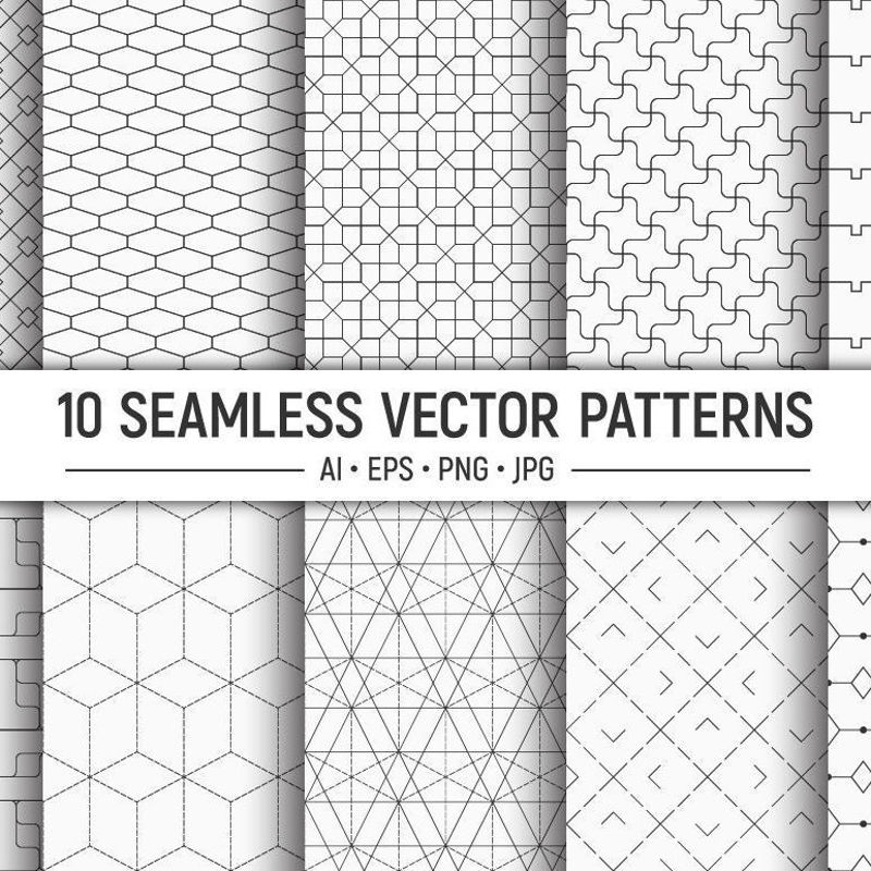 10 seamless line art geometric vector patterns