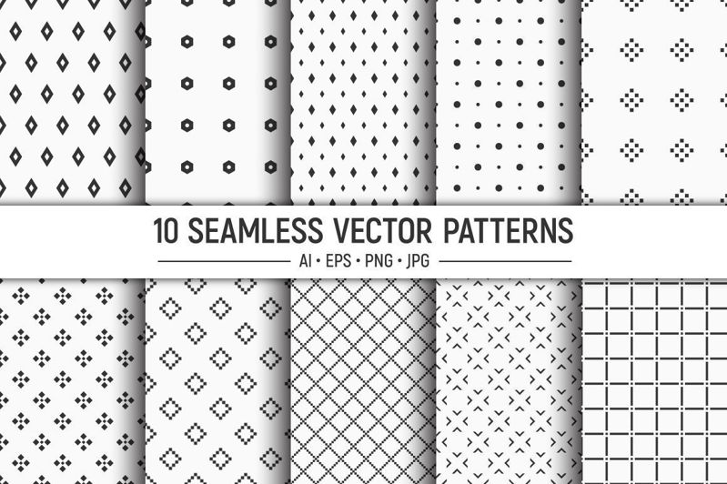 10 seamless geometric shapes vector patterns