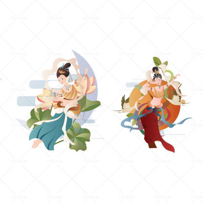 Vector Chinese Retro Dunhuang Mural Characters