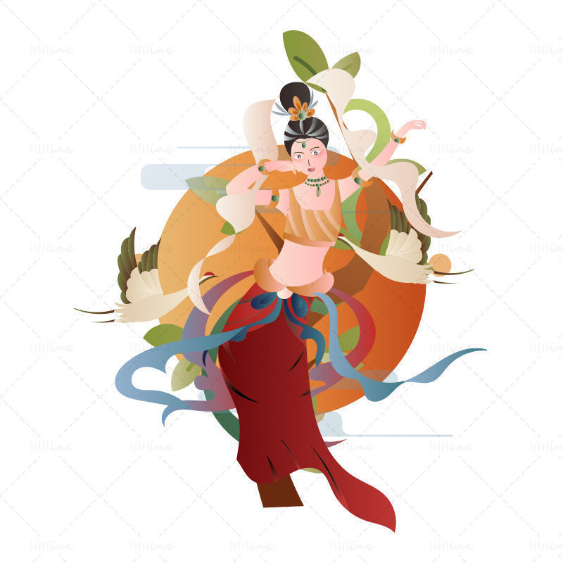 Vector Chinese Retro Dunhuang Mural Characters