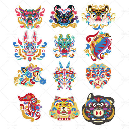 Taglio di carta zodiaco vettoriale tradizionale in stile cinese 12