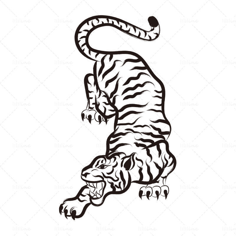Тигър година нова година ръчно рисуван мастилен тигър