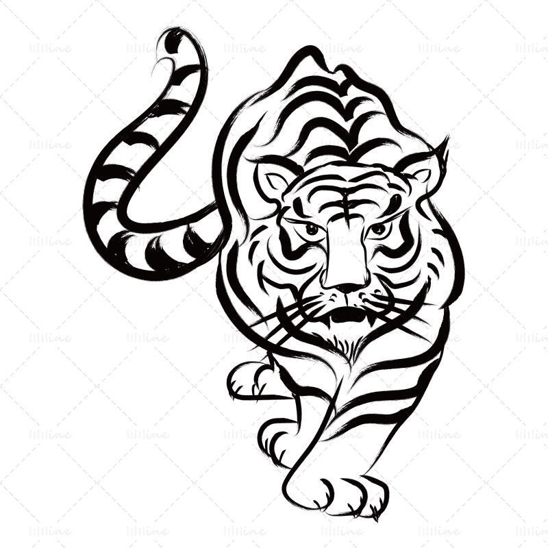 Tigre disegnata a mano di anno di tigre di vettore tradizionale