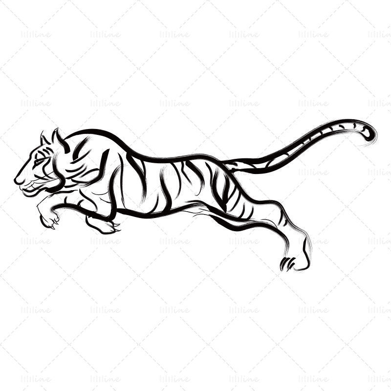 Традиционен китайски стил, ръчно рисуван скачащ тигър за годината на тигъра