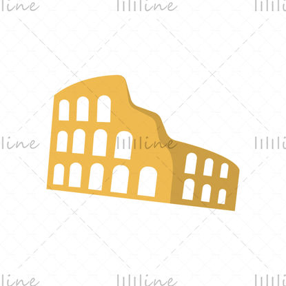 Colosseum, summer digital trend vector illustrations, modern design, logo, icon.  Fortuna gold, brown colors.  Summer illustration, banner, poster, postcard, traveling business.