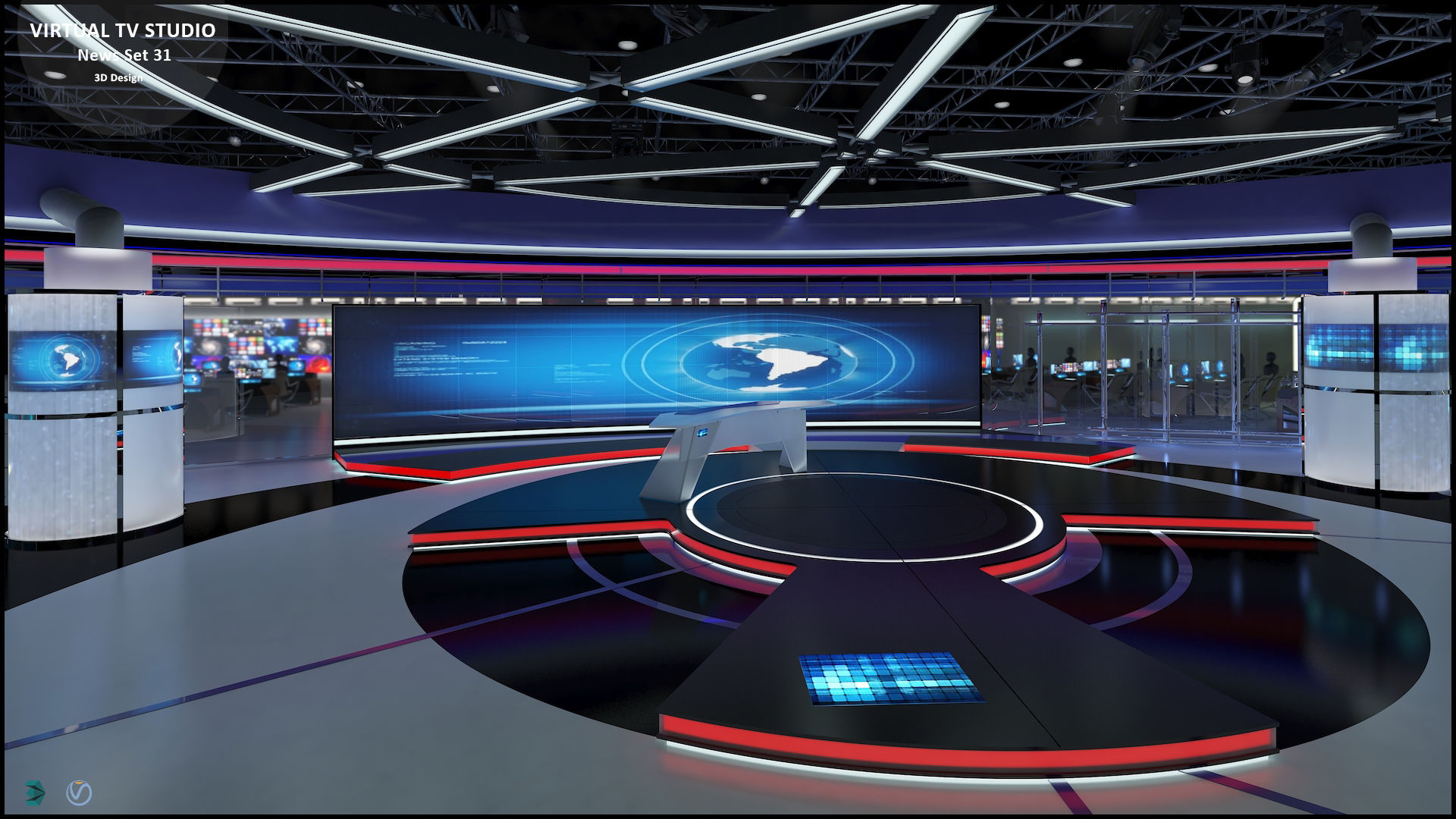 Virtual TV Studio News Set 3d model