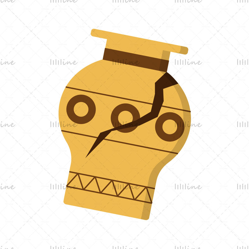 Ancient antique vase with patterns and a crack digital trend vector flat illustrations