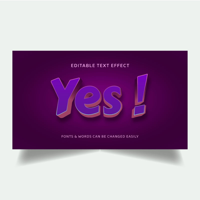 Да фиолетовый простой редактируемый текстовый эффект 3d